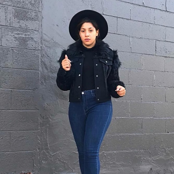 Black Faux Fur Denim Jacket